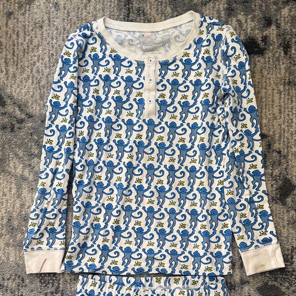 Roller Rabbit Blue and White Monkey Print Kids Pajamas size 12
